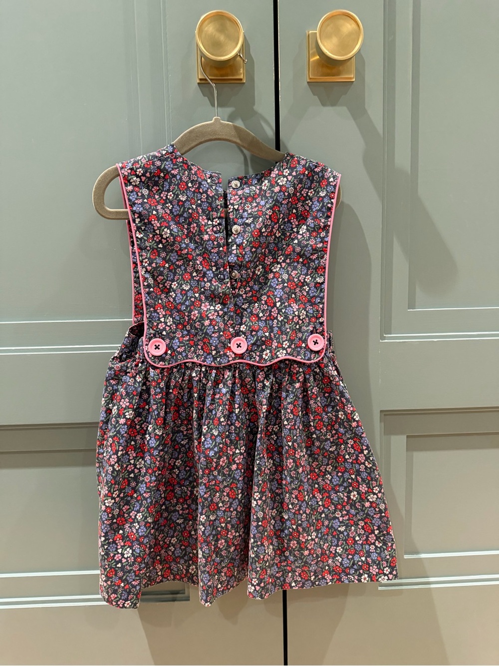 The Beaufort Bonnet Company Navy Floral Dress with Pink Trim